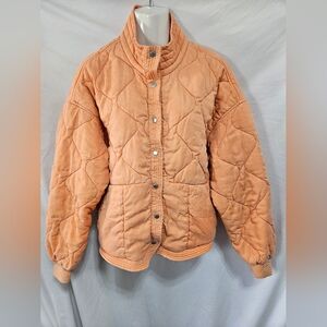 BLANKNYC Peach Quilted Puffer Jacket Snap Front Cropped Lightweight Coat Size L